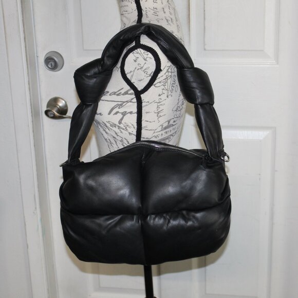 STYLISM Denmark Genuine Leather Black Puffer Quilted Handbag - Picture 4 of 16
